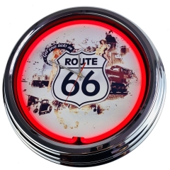 N-0422 Route 66 Große Neon-Uhr 17" Zoll Retro Wanduhr