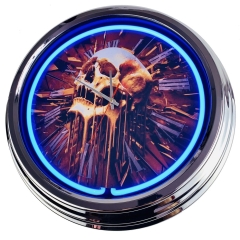 N-0423 Totenkopf Brown Große Neon-Uhr 17" Zoll Retro Wanduhr