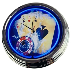 N-0425 Gamble Casino Große Neon-Uhr 17" Zoll Retro Wanduhr