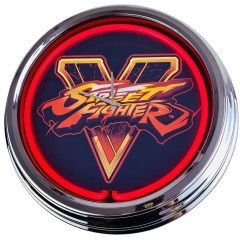 N-0429 Street Fighter Große Neon-Uhr 17" Zoll Retro Wanduhr