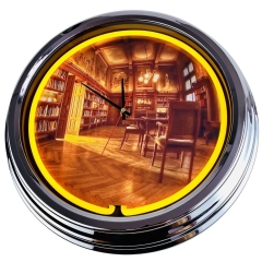 N-0434 Bibliothek Große Neon-Uhr 17" Zoll Retro Wanduhr