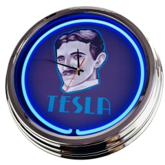 N-0435 Nikola Tesla Große Neon-Uhr 17" Zoll Retro Wanduhr