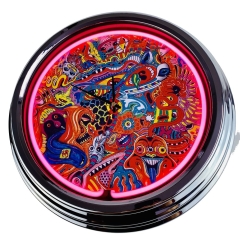N-0439 Art Pop Up2 Große Neon-Uhr 17" Zoll Retro Wanduhr
