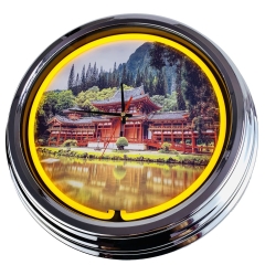 N-0445 China Tempel Große Neon-Uhr 17" Zoll Retro Wanduhr