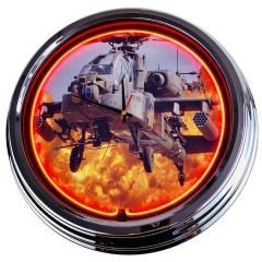 N-0446 US Militär Hubschrauber Große Neon-Uhr 17" Zoll Retro Wanduhr