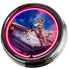 N-0450 Flugzeug Pin Up Girl Große Neon-Uhr 17" Zoll Retro Wanduhr