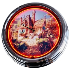 N-0453 Hexenhaus Große Neon-Uhr 17" Zoll Retro Wanduhr