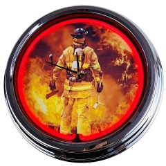 N-0457 Feuerwehr Man Große Neon-Uhr 17" Zoll Retro Wanduhr