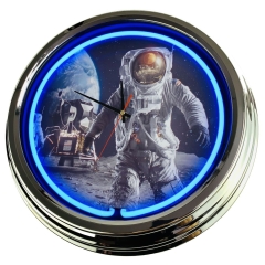 N-0465 Astronaut1, Große Neon-Uhr 17" Zoll Retro Wanduhr