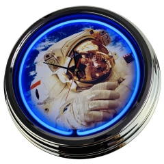 N-0467 Astronaut Große Neon-Uhr 17" Zoll Retro Wanduhr
