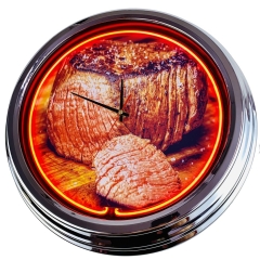 N-0473 Beefsteak Große Neon-Uhr 17" Zoll Retro Wanduhr