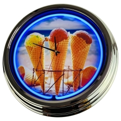 N-0474 Eis Große Neon-Uhr 17" Zoll Retro Wanduhr
