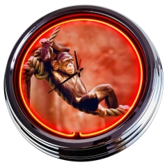 N-0477 Schimpanse Große Neon-Uhr 17" Zoll Retro Wanduhr