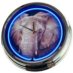 N-0480 Elefant Große Neon-Uhr 17" Zoll Retro Wanduhr