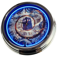 N-0481 Dr. Who Tardis Große Neon-Uhr 17" Zoll Retro Wanduhr