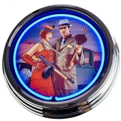 N-0486 Bonnie und Clyde Große Neon-Uhr 17" Zoll Retro Wanduhr