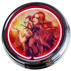 N-0491 Game 2 / Große Neon-Uhr 17" Zoll Retro Wanduhr