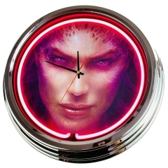 N-0494 Game 7 / Große Neon-Uhr 17" Zoll Retro Wanduhr