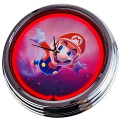 N-0495 Mario Große Neon-Uhr 17" Zoll Retro Wanduhr